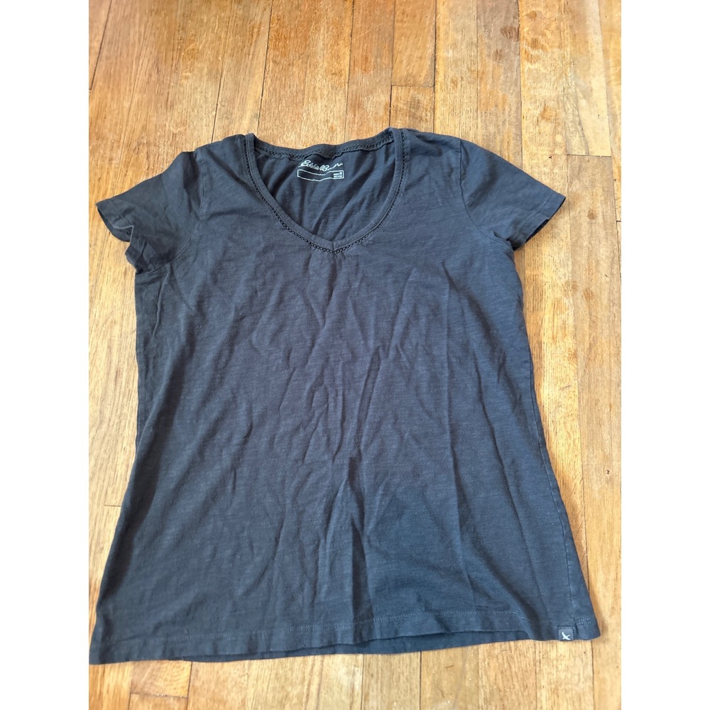 Eddie Bauer V-Neck T-Shirt Lace Trim Casual‎ Top Comfy Tee Womens M 100% cotton